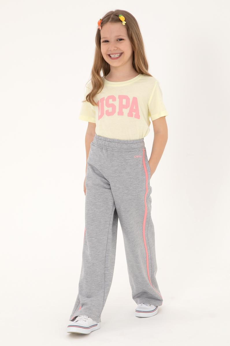 Kız Çocuk Gri Melanj Loose Fit Kenar Biyeli Eşofman Altı