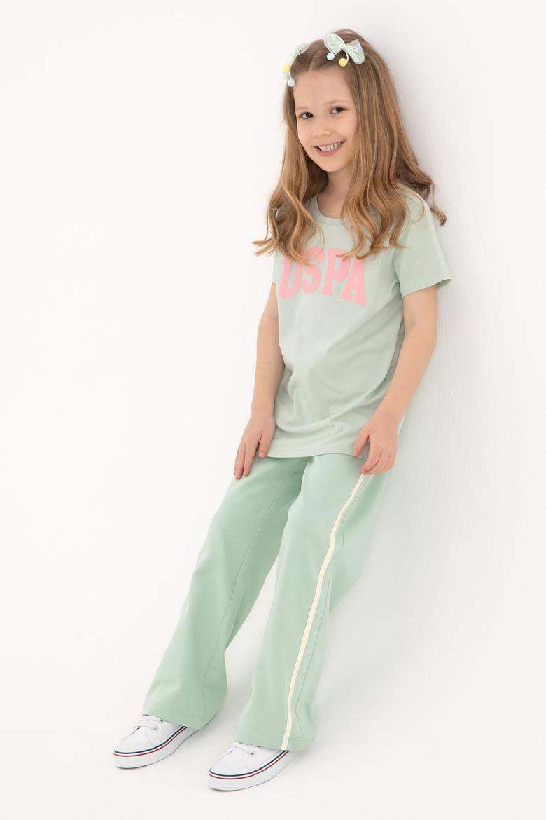 Kız Çocuk Su Yeşili Loose Fit Kenar Biyeli Eşofman Altı