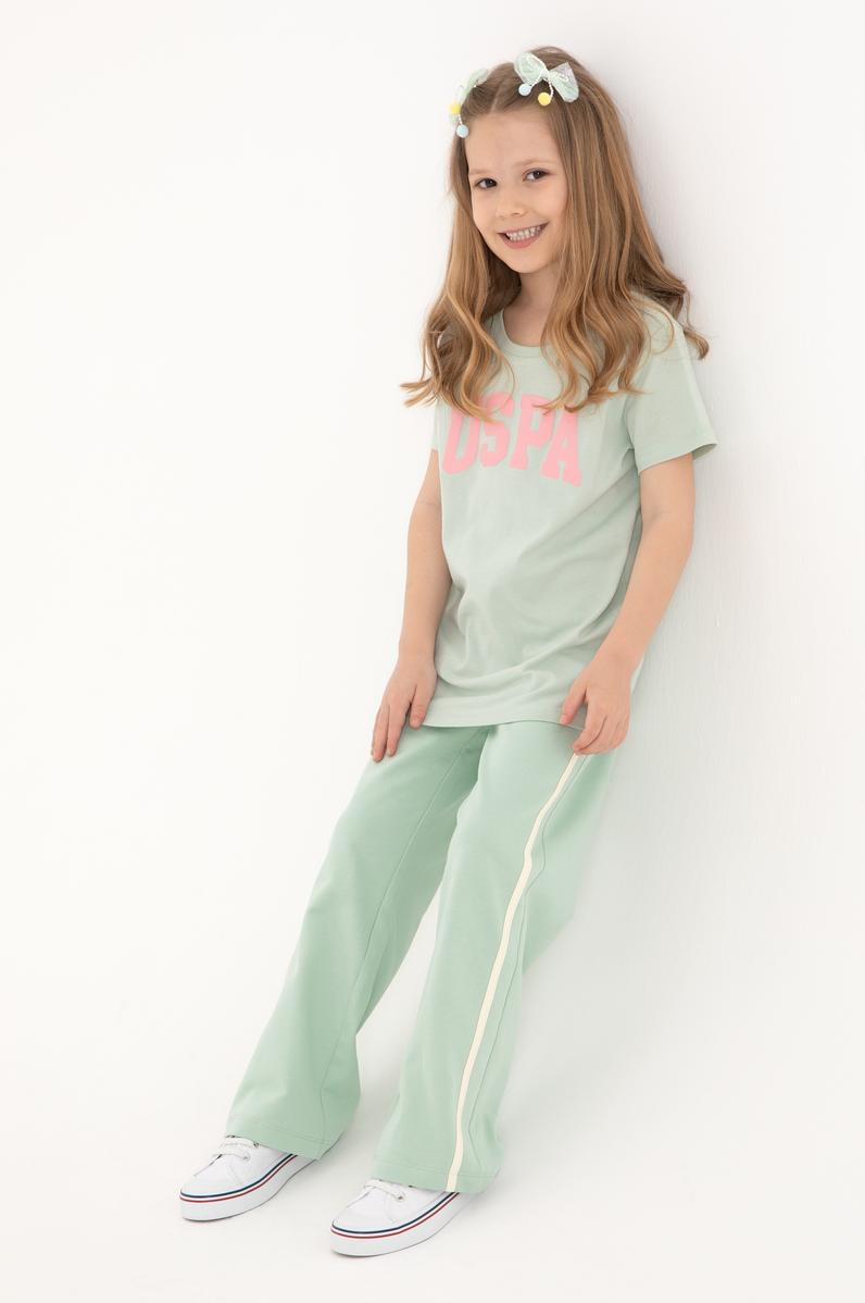 Kız Çocuk Su Yeşili Loose Fit Kenar Biyeli Eşofman Altı