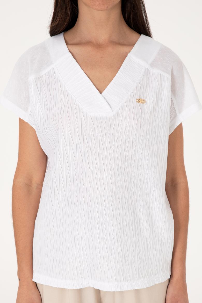 Kadın Beyaz V Yaka Tişört - 50307304013