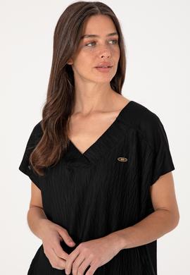 Kadın Siyah V Yaka Tişört - 50307304004