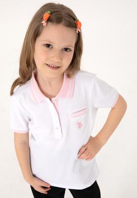 Kız Çocuk Beyaz Polo Yaka İşlevsiz Cepli Basic Tişört - 50310223003