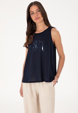 Kadın Lacivert Kolsuz Bisiklet Yaka Tişört - 50305609031