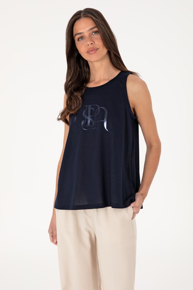 Kadın Lacivert Kolsuz Bisiklet Yaka Tişört