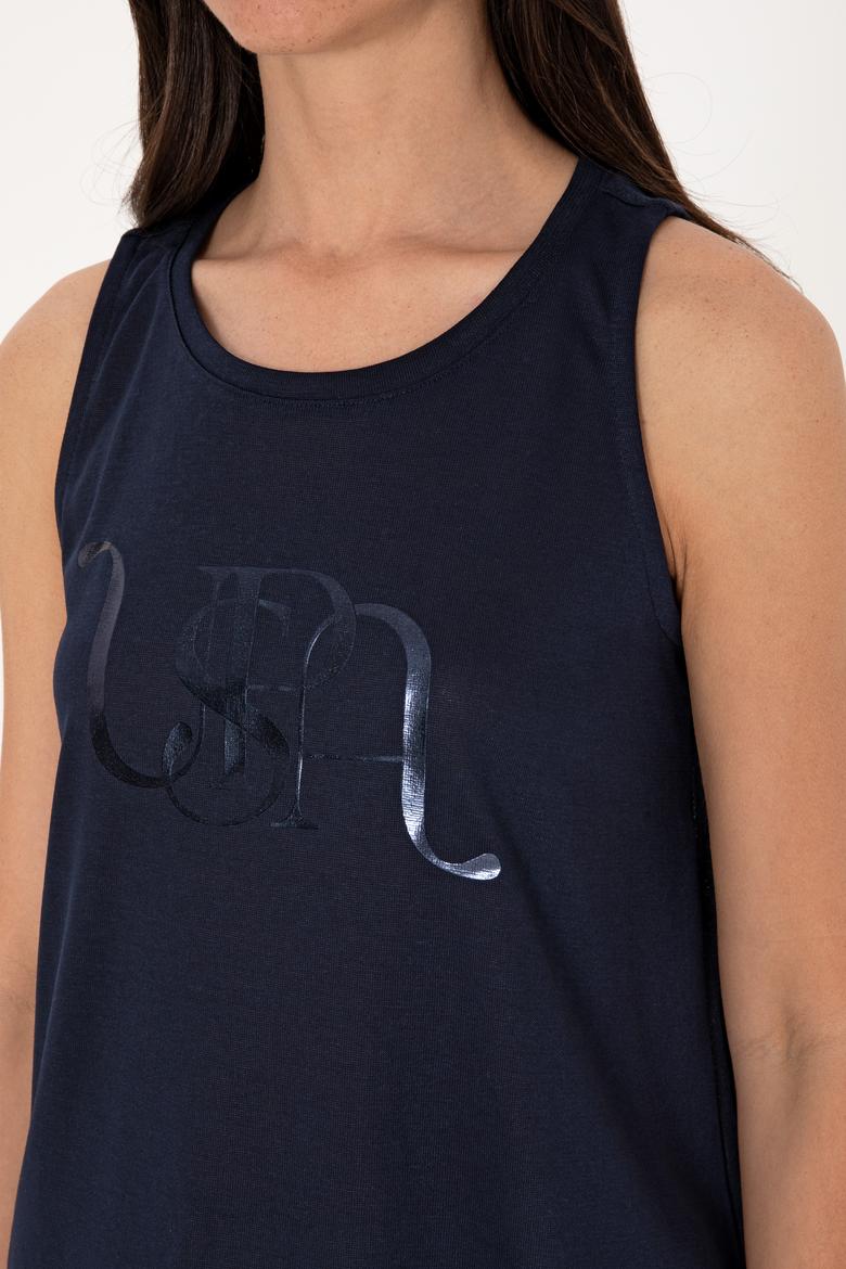 Kadın Lacivert Kolsuz Bisiklet Yaka Tişört - 50305609031