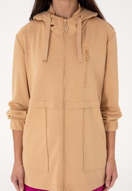 Kadın Camel Fermuarlı Kapüşonlu Sweatshırt - 50304503017