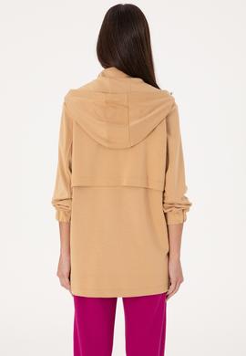 Kadın Camel Fermuarlı Kapüşonlu Sweatshırt - 50304503017