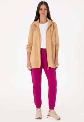 Kadın Camel Fermuarlı Kapüşonlu Sweatshırt - 50304503017