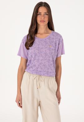 Kadın Lila Bisiklet Yaka Tişört - 50300772013