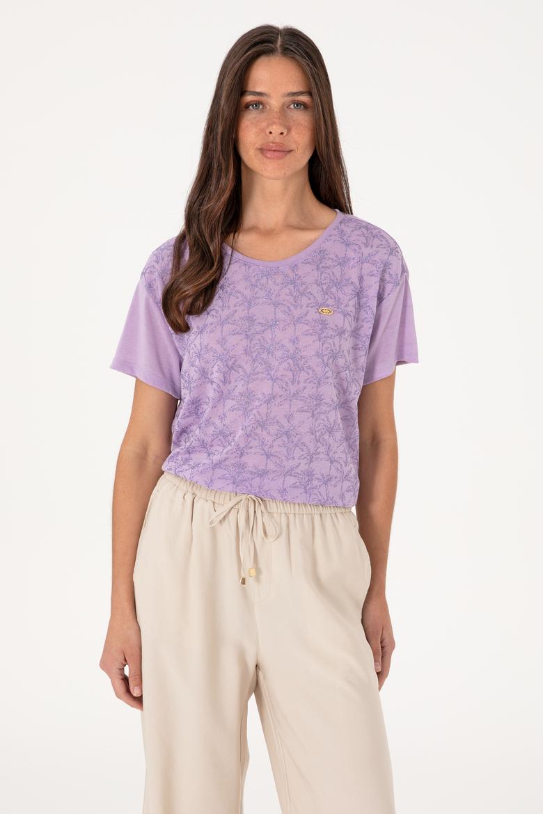 Kadın Lila Bisiklet Yaka Tişört