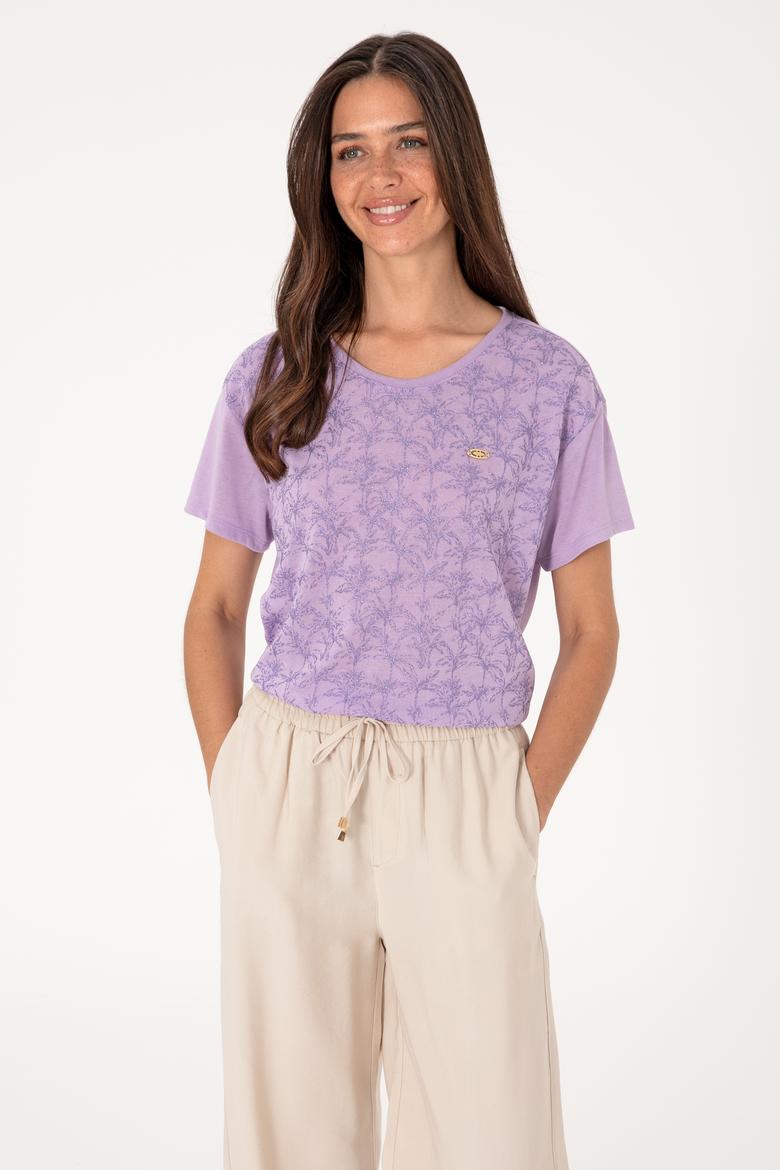 Kadın Lila Bisiklet Yaka Tişört - 50300772013