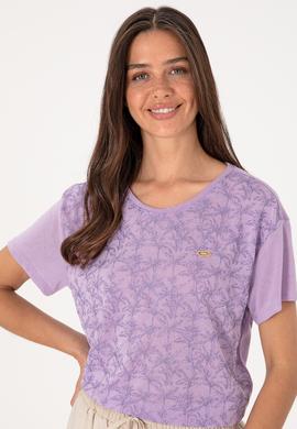 Kadın Lila Bisiklet Yaka Tişört - 50300772013