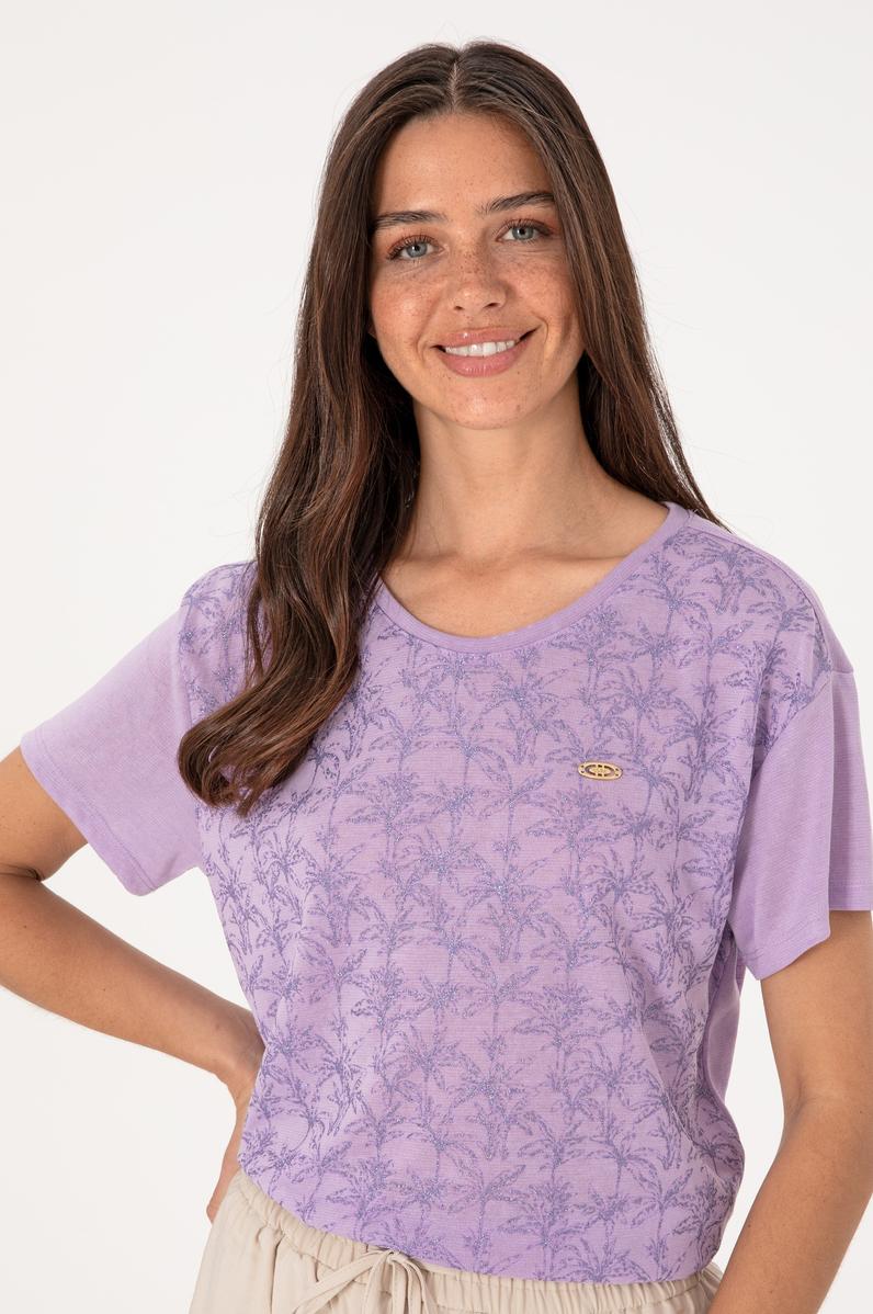 Kadın Lila Bisiklet Yaka Tişört