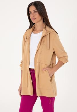 Kadın Camel Fermuarlı Kapüşonlu Sweatshırt - 50304503017