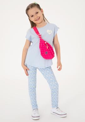 Kız Çocuk Açık Mavi Bisiklet Yaka Pamuk Düz Tişört - 50306189031