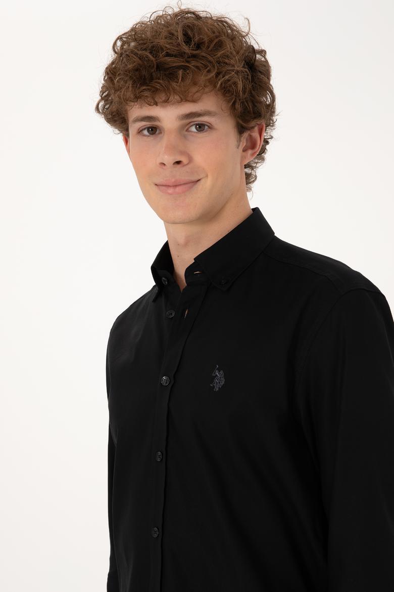 Erkek Siyah Uzun Kollu Basic Gömlek - 50293920063