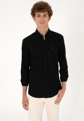 Erkek Siyah Uzun Kollu Basic Gömlek - 50293920063