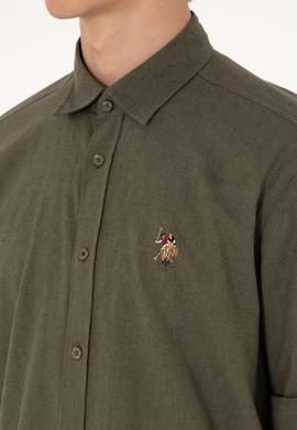 Erkek Koyu Haki Uzun Kollu Basic Gömlek - 50297868133