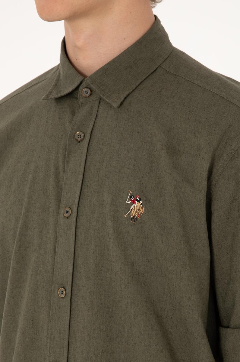 Erkek Koyu Haki Uzun Kollu Basic Gömlek