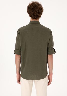 Erkek Koyu Haki Uzun Kollu Basic Gömlek - 50297868133