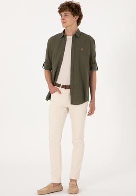 Erkek Koyu Haki Uzun Kollu Basic Gömlek - 50297868133