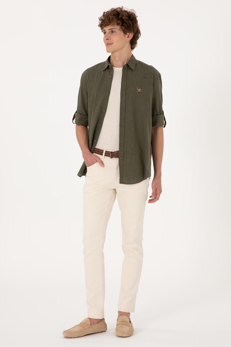 Erkek Koyu Haki Uzun Kollu Basic Gömlek - 50297868133