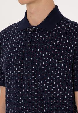 Erkek Regular Fit Polo Yaka Lacivert Desenli Tişört - 50299637044