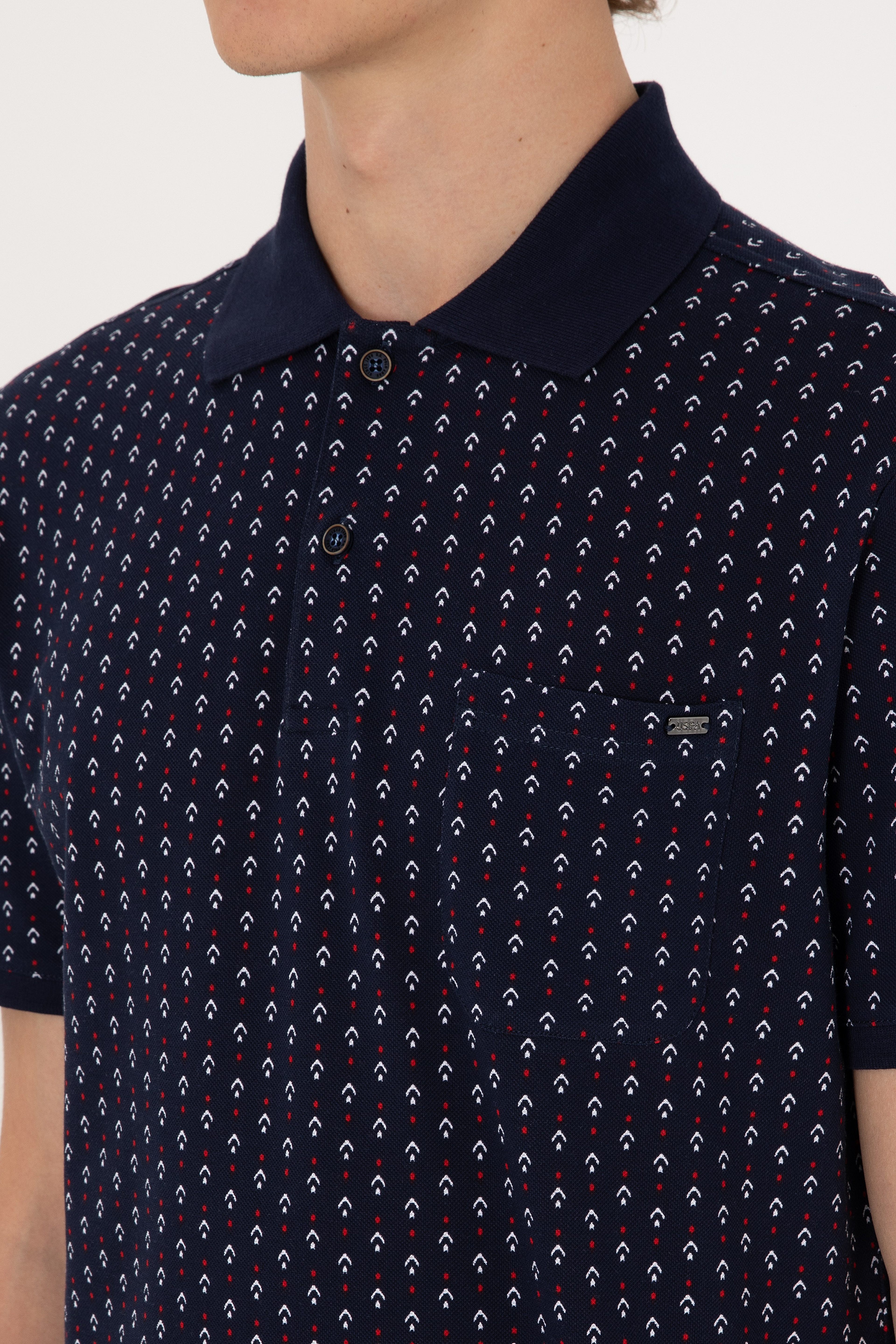 Erkek Regular Fit Polo Yaka Lacivert Desenli Tişört - Image 7