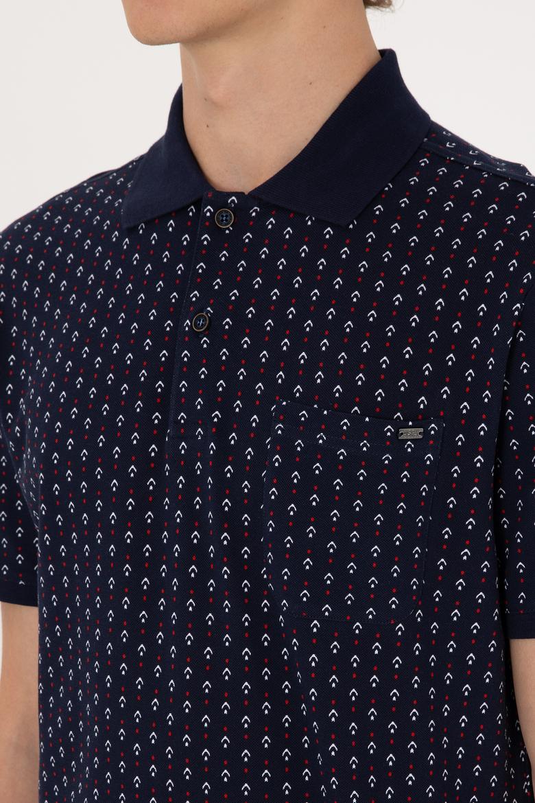 Erkek Regular Fit Polo Yaka Lacivert Desenli Tişört - 50299637044