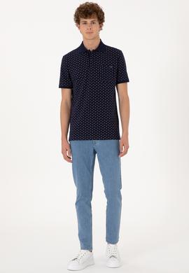 Erkek Regular Fit Polo Yaka Lacivert Desenli Tişört - 50299637044