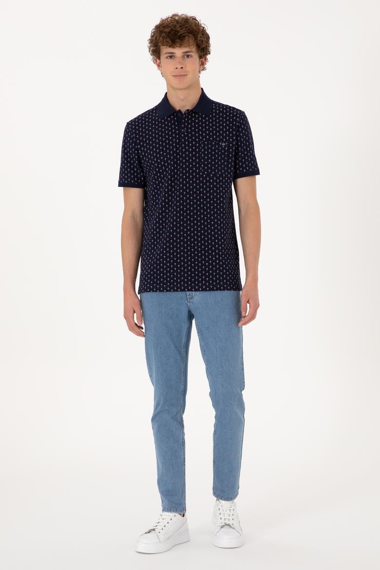 Erkek Regular Fit Polo Yaka Lacivert Desenli Tişört - 50299637044