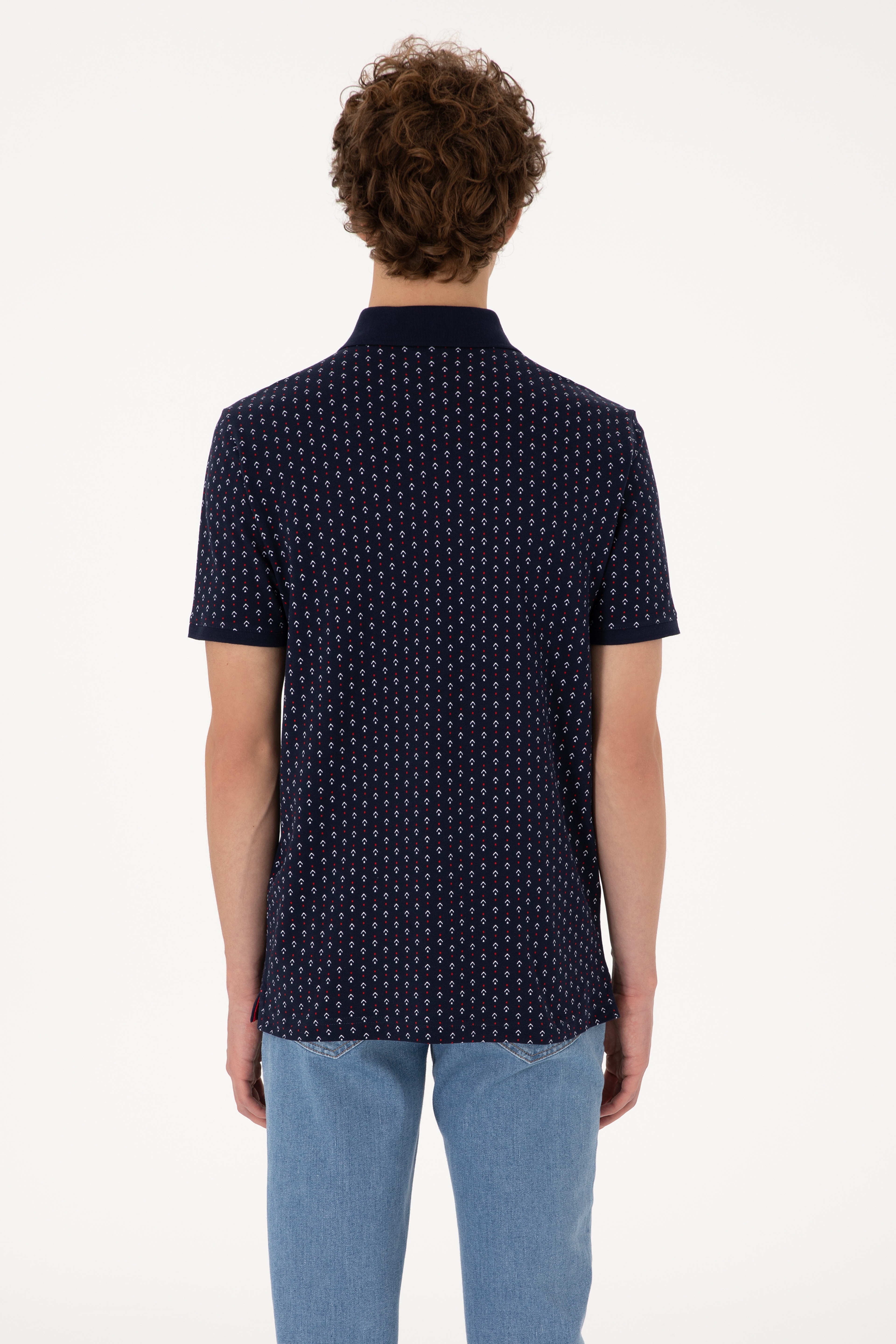 Erkek Regular Fit Polo Yaka Lacivert Desenli Tişört - Image 5