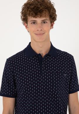 Erkek Regular Fit Polo Yaka Lacivert Desenli Tişört - 50299637044