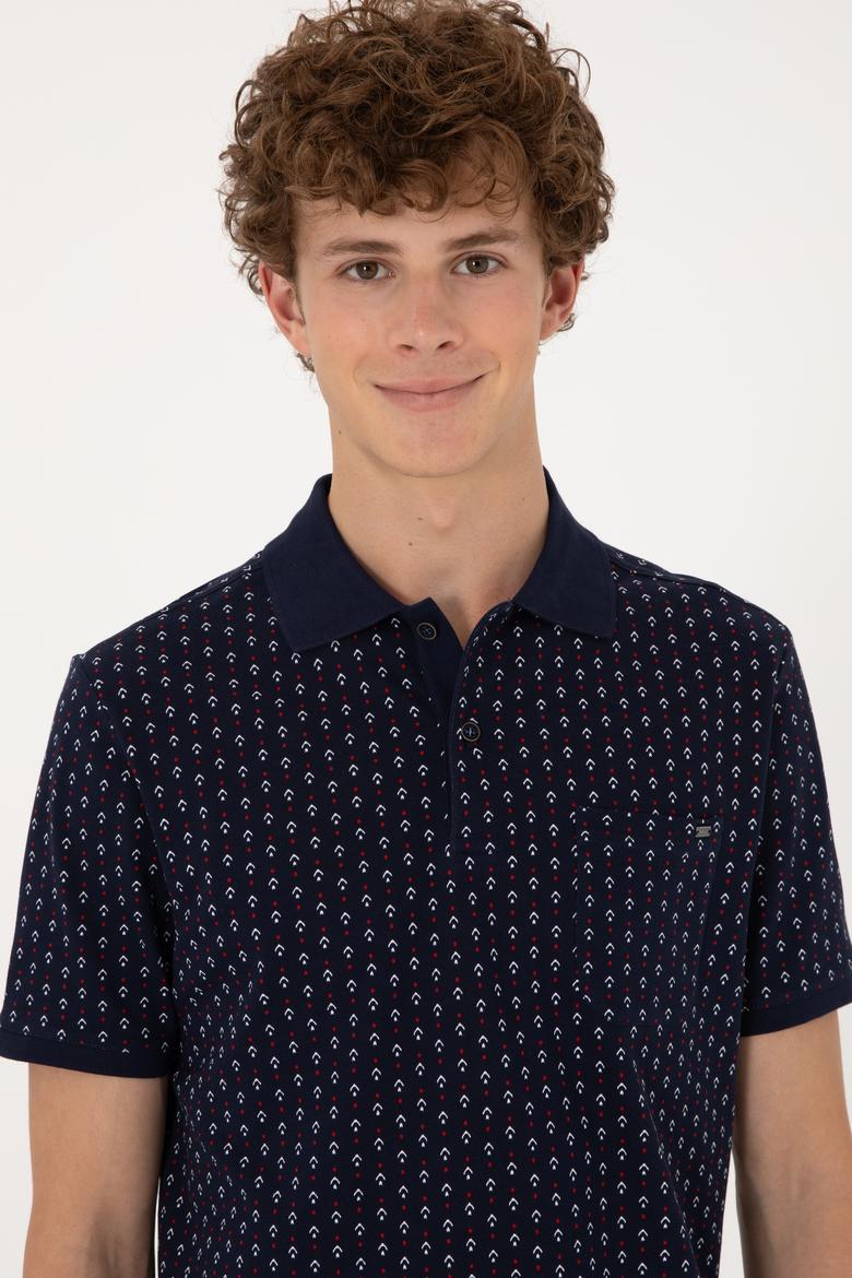 Erkek Regular Fit Polo Yaka Lacivert Desenli Tişört - 50299637044