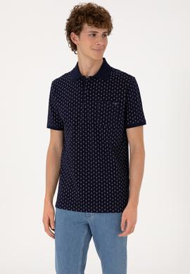 Erkek Regular Fit Polo Yaka Lacivert Desenli Tişört - 50299637044