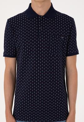 Erkek Regular Fit Polo Yaka Lacivert Desenli Tişört - 50299637044