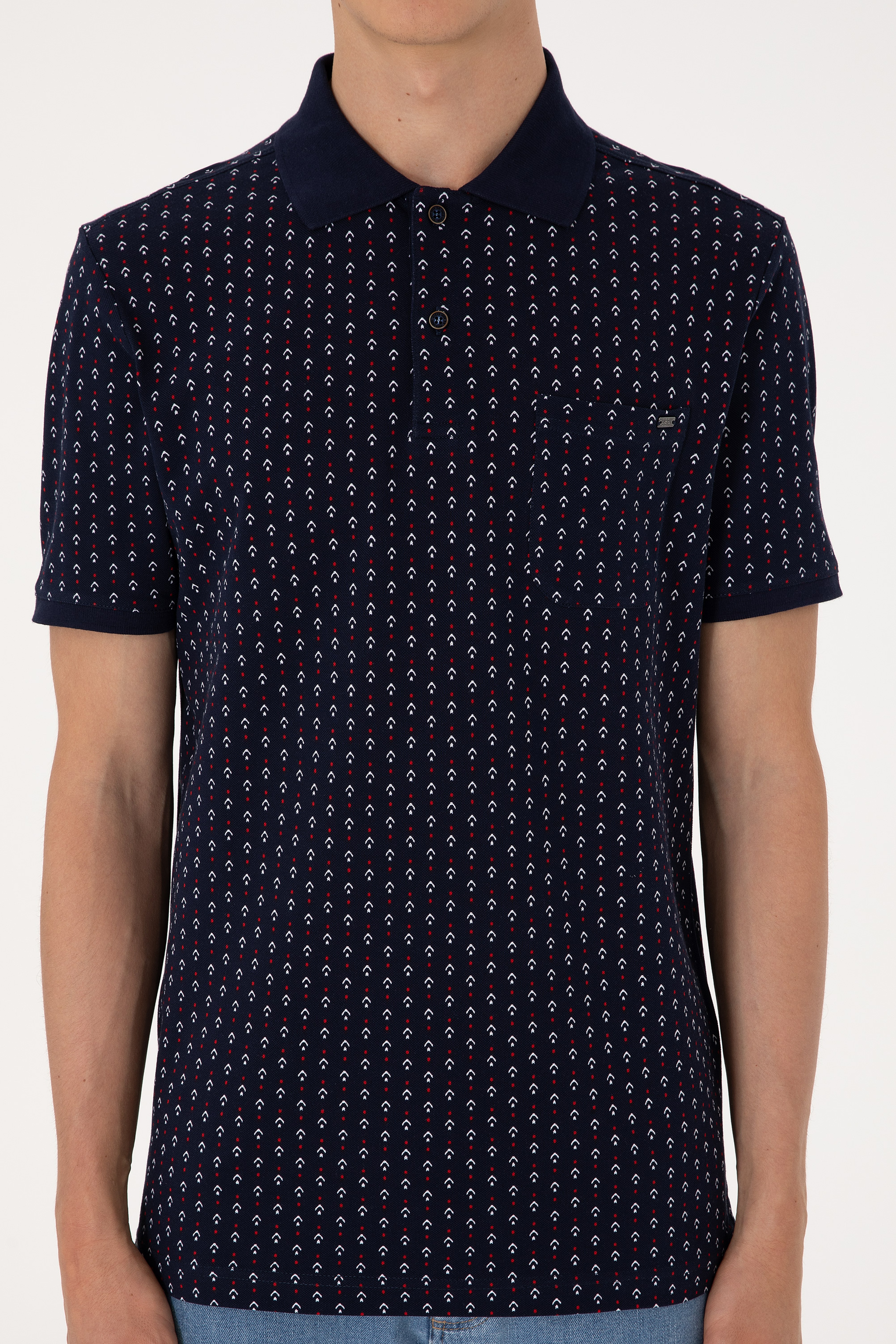 Erkek Regular Fit Polo Yaka Lacivert Desenli Tişört - Image 6