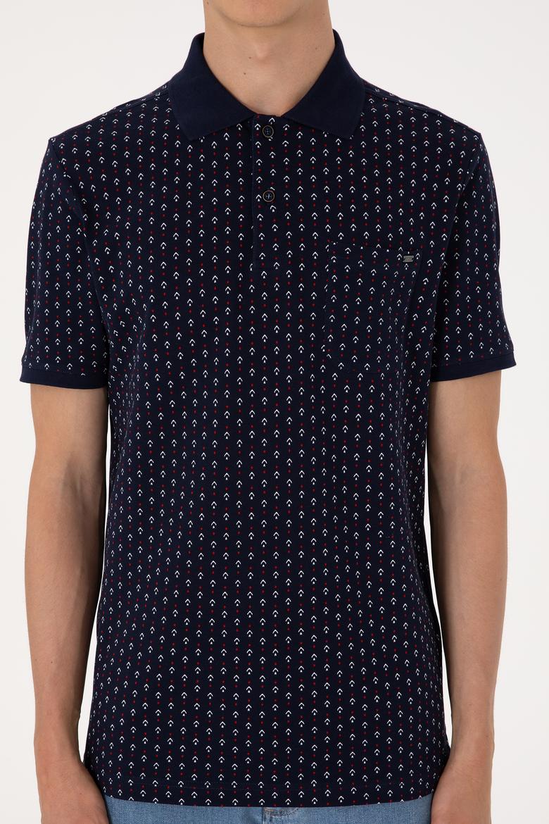 Erkek Regular Fit Polo Yaka Lacivert Desenli Tişört - 50299637044