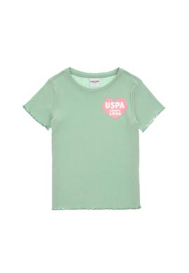 Kız Çocuk Su Yeşili Bisiklet Yaka Basic Pamuk Tişört - 50306225009