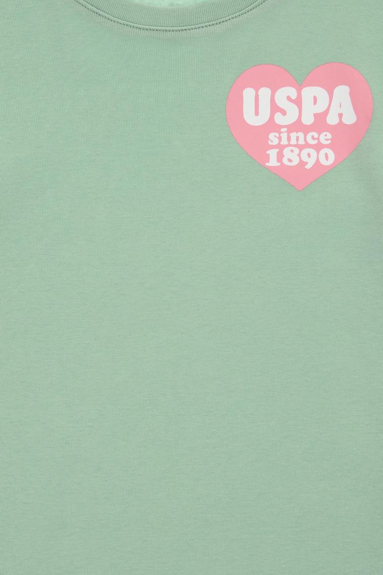 Kız Çocuk Su Yeşili Bisiklet Yaka Basic Pamuk Tişört - 50306225009