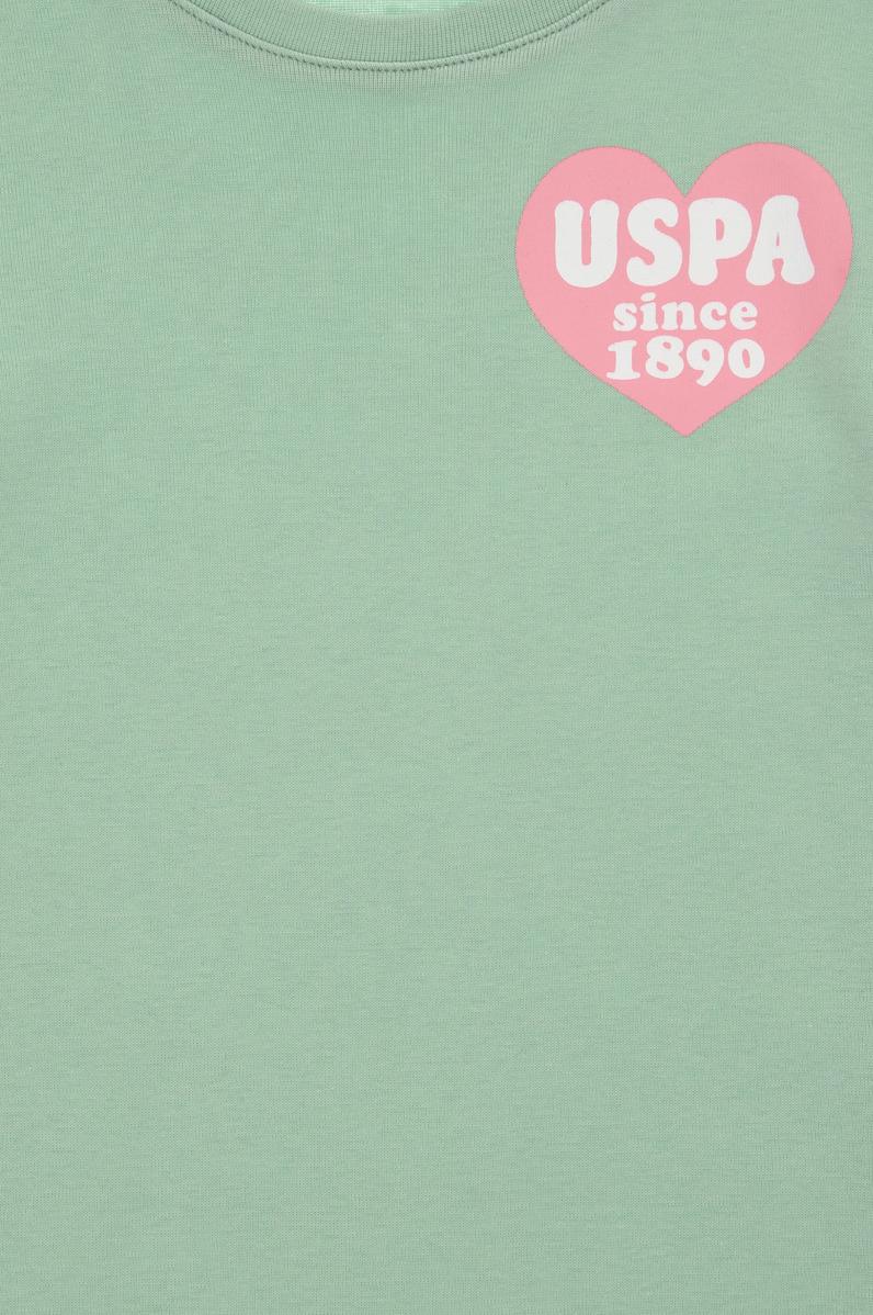 Kız Çocuk Su Yeşili Bisiklet Yaka Basic Pamuk Tişört