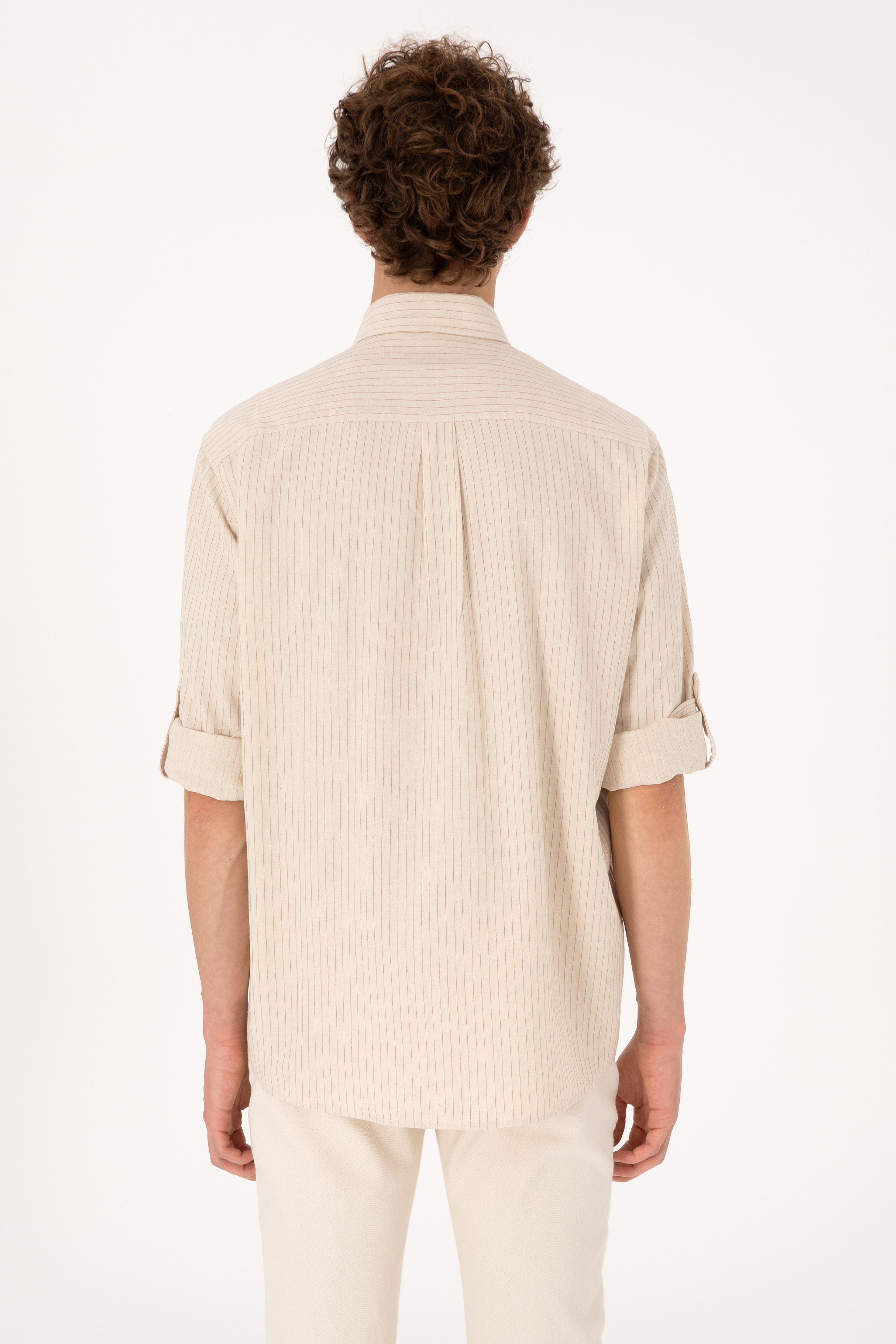 Erkek Krem Comfort Fit Cepli Gömlek - Image 5