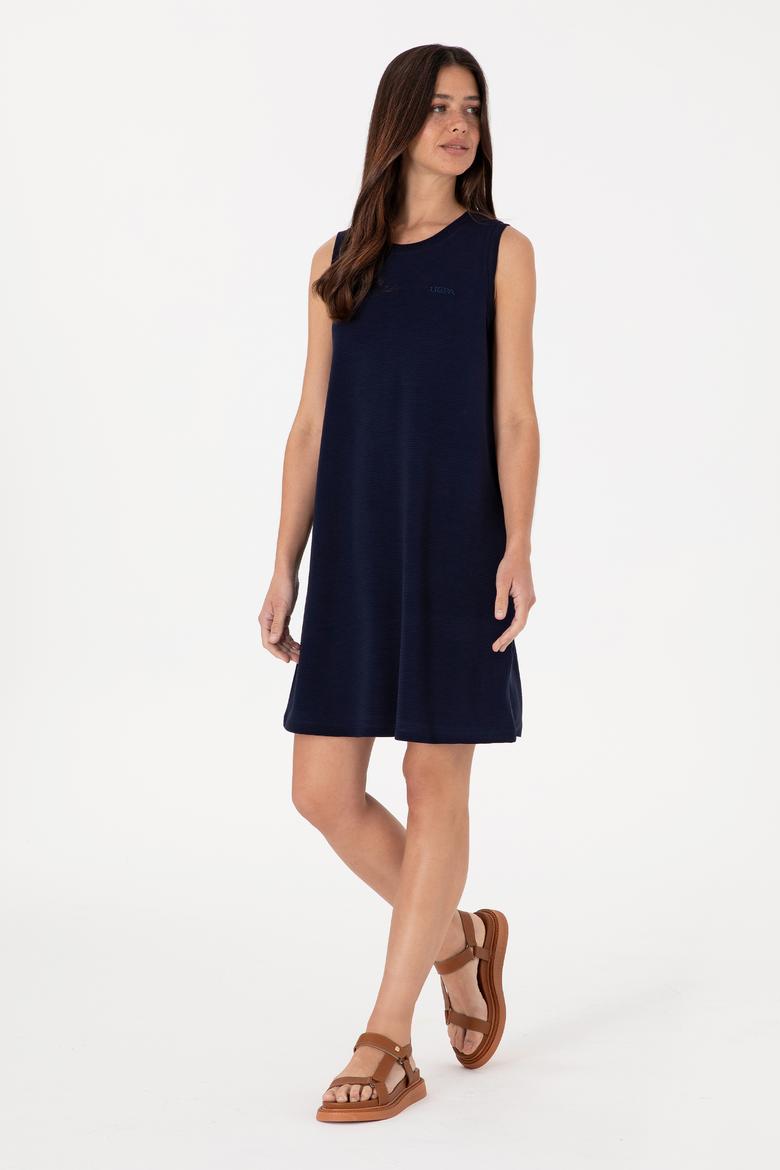 Kadın Lacivert Kolsuz Bisiklet Yaka Mini Boy Örme Elbise - 50305836003