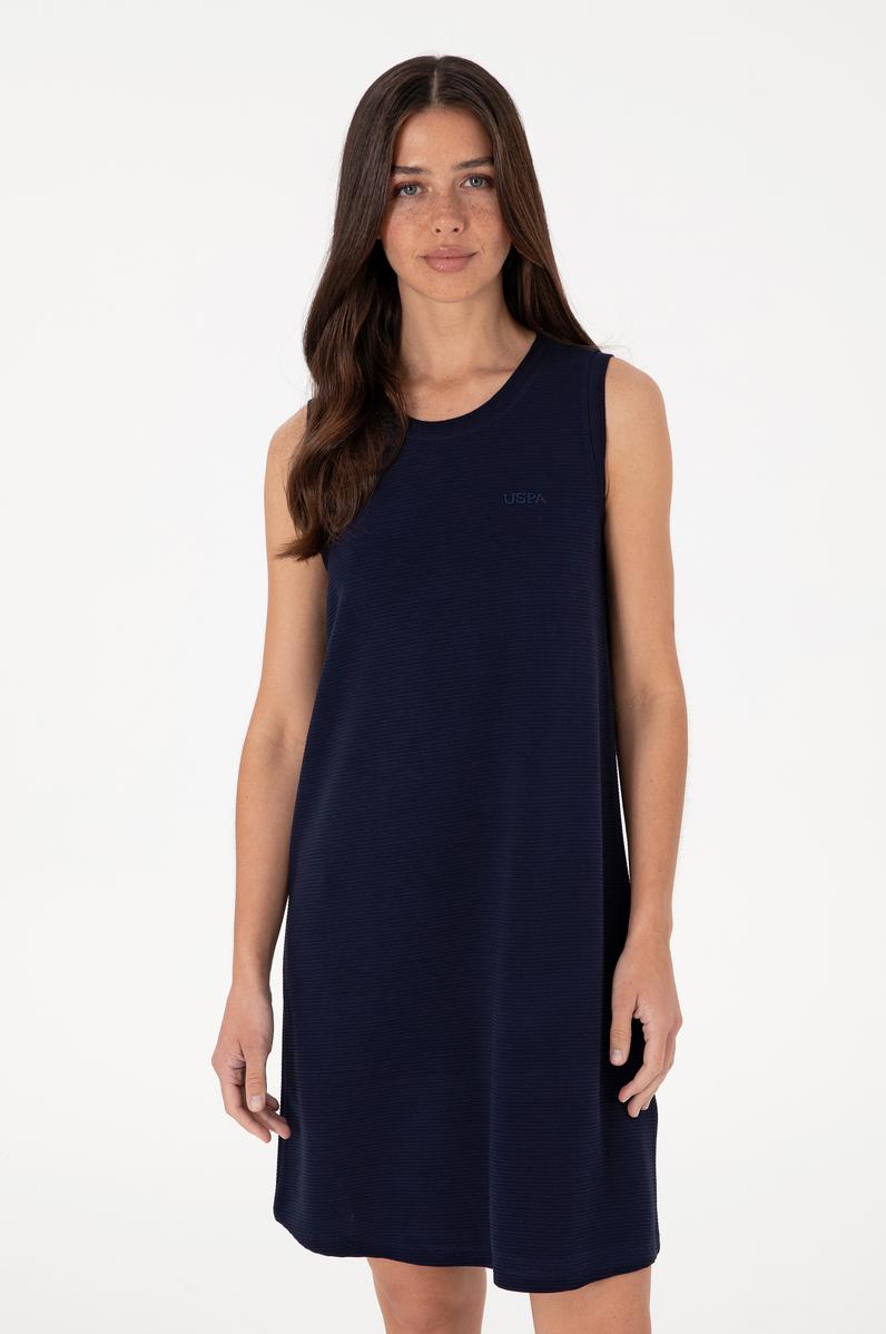 Kadın Lacivert Kolsuz Bisiklet Yaka Mini Boy Örme Elbise