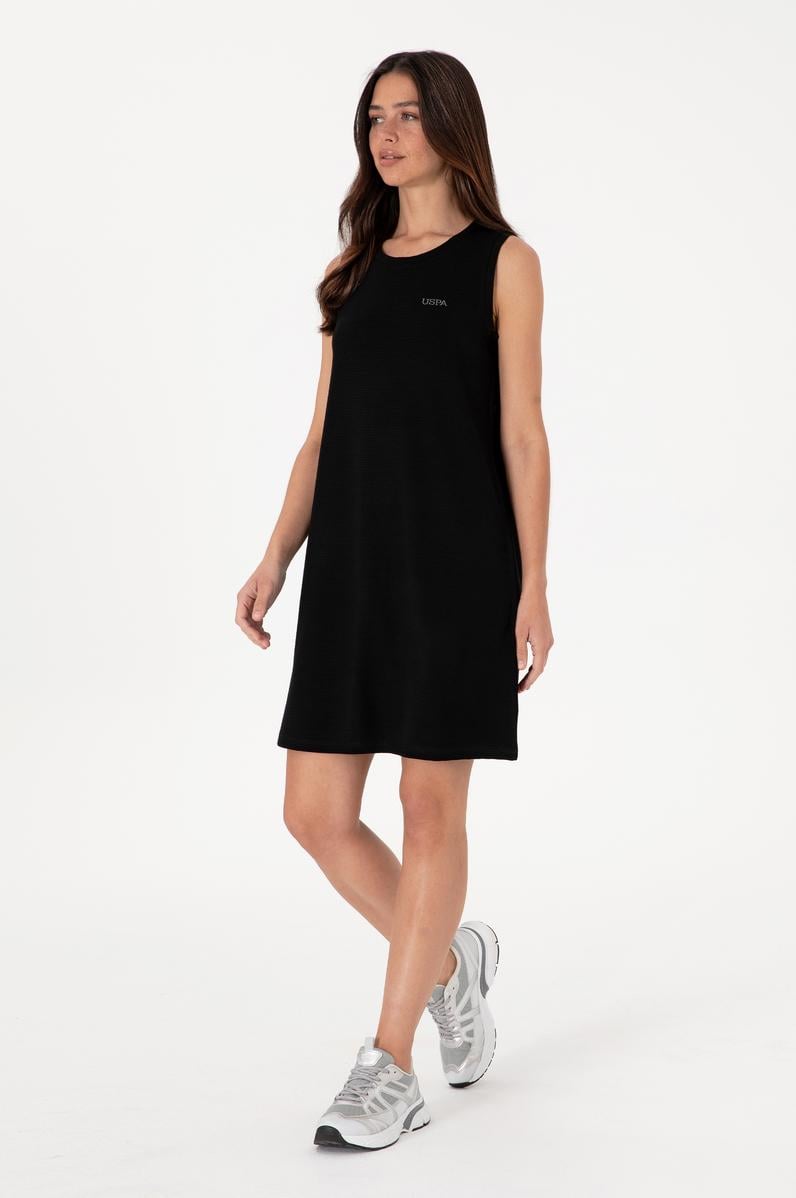 Kadın Siyah Kolsuz Bisiklet Yaka Mini Boy Örme Elbise