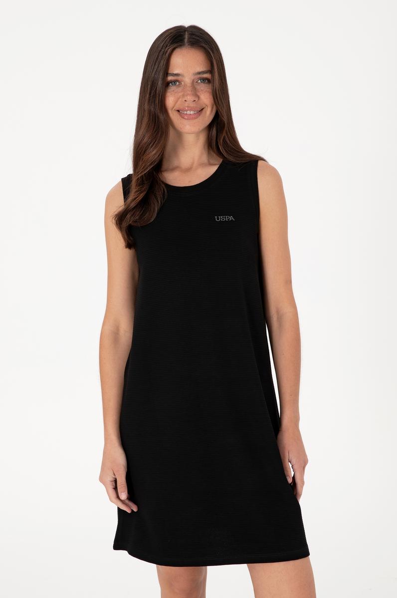 Kadın Siyah Kolsuz Bisiklet Yaka Mini Boy Örme Elbise