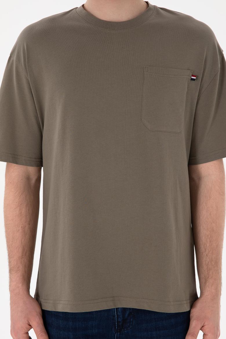 Erkek Comfort Fit Bisiklet Yaka Vizon Tişört - 50305990070