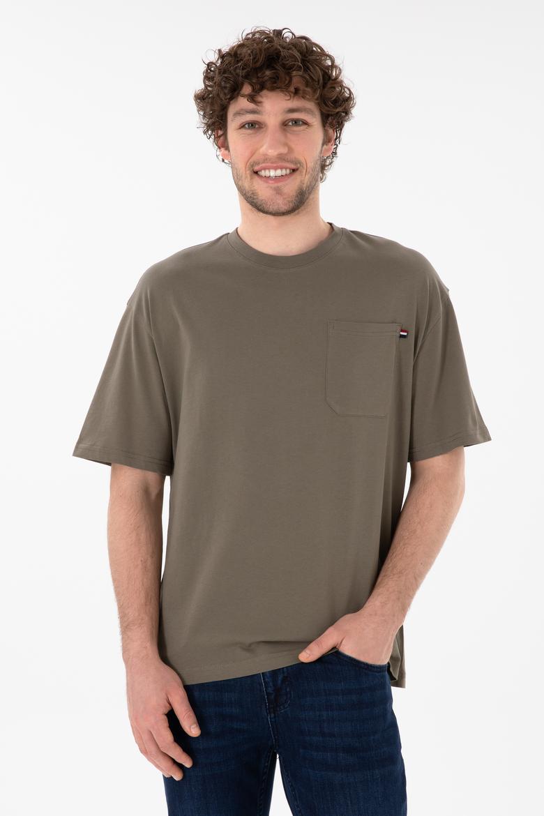 Erkek Comfort Fit Bisiklet Yaka Vizon Tişört