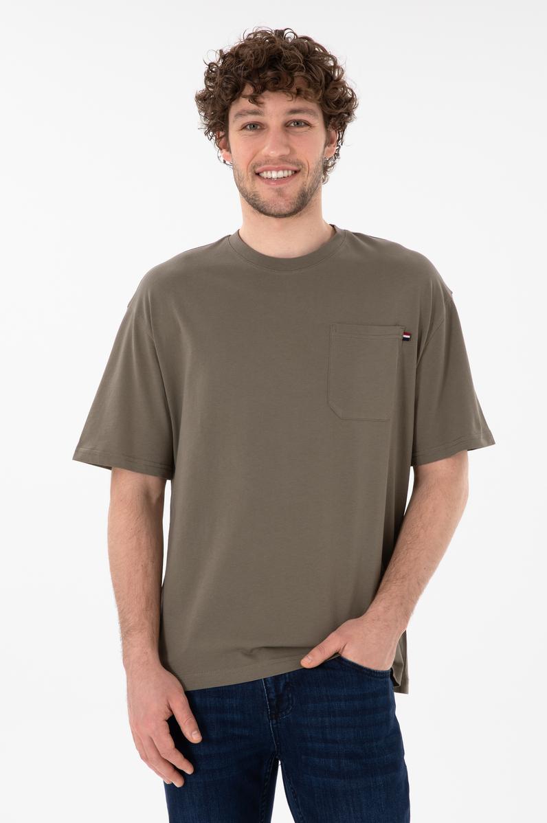 Erkek Comfort Fit Bisiklet Yaka Vizon Tişört