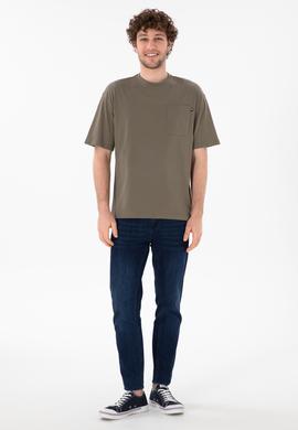 Erkek Comfort Fit Bisiklet Yaka Vizon Tişört - 50305990070